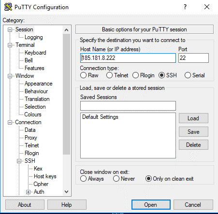 SSH-PuTTY Configuration-hostname or IP