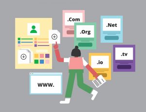 A person selecting a domain from a wide array of options, securing their online presence with ease