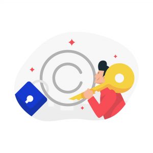 A man holding a key, symbolizing intellectual property protection with copyright
