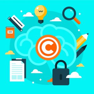 A collection of intellectual property elements, including trademarks, copyrights, and patents