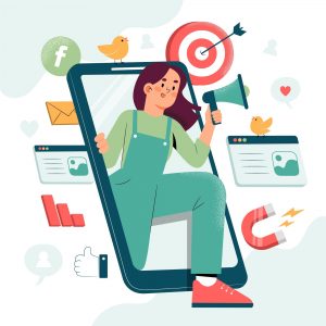 A woman holding a megaphone, illustrating the power of mobile marketing