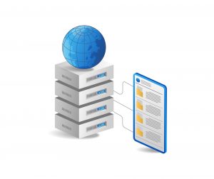 Illustration of server connected to devices folder storage