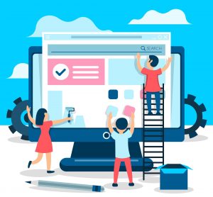 Illustration of employees designing website landing pages