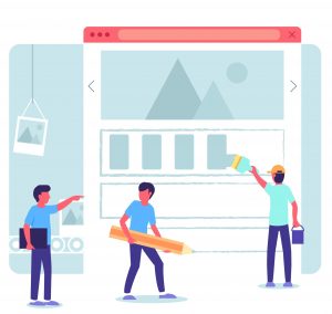 Illustration of a team working on website landing pages for personalisation