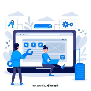 illustration of web developers working on wordpress plugins on their website