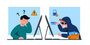 An illustration of a hacker breaching into an online user data 