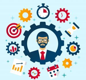 Illustration of business productivity and workflow management tools for project management
