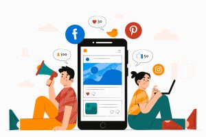 Illustration of a team in charge of social media marketing
