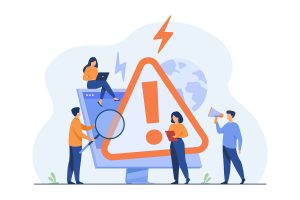 Web team fixing website error concept