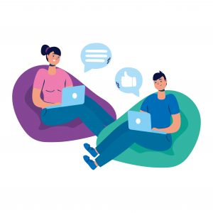 illustration of website users interacting with one another
