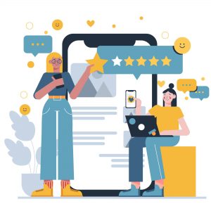 Illustration of online reputation management team reviewing feedbacks
