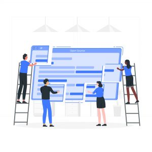 illustration of a team of web developers integrates plugins into wordpress site