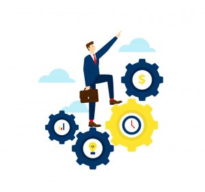 Illustration of business manager streamlined business operation using workflow management tools