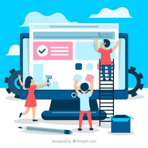 Illustration of web developer working on wordpress design