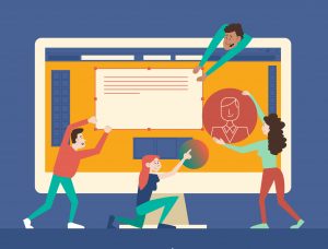 Illustration of web developers designing wordpress site 