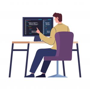 illustration of a man working as a web developer 