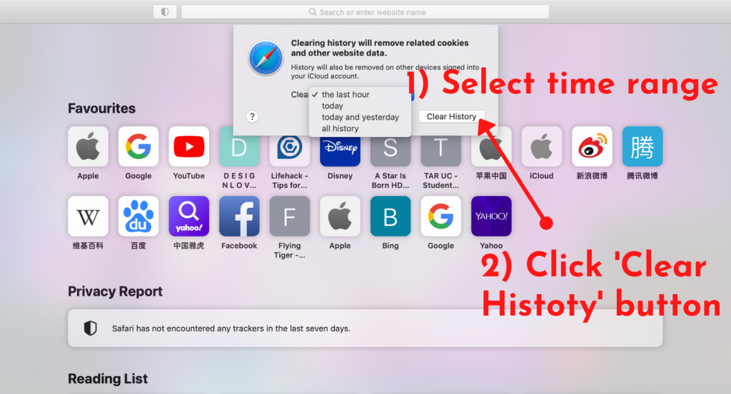 clear history in safari