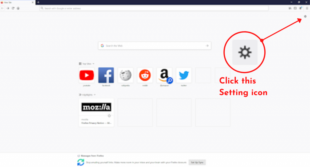 mozilla firefox-click this Setting icon
