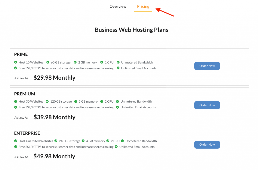 business web hosting plan