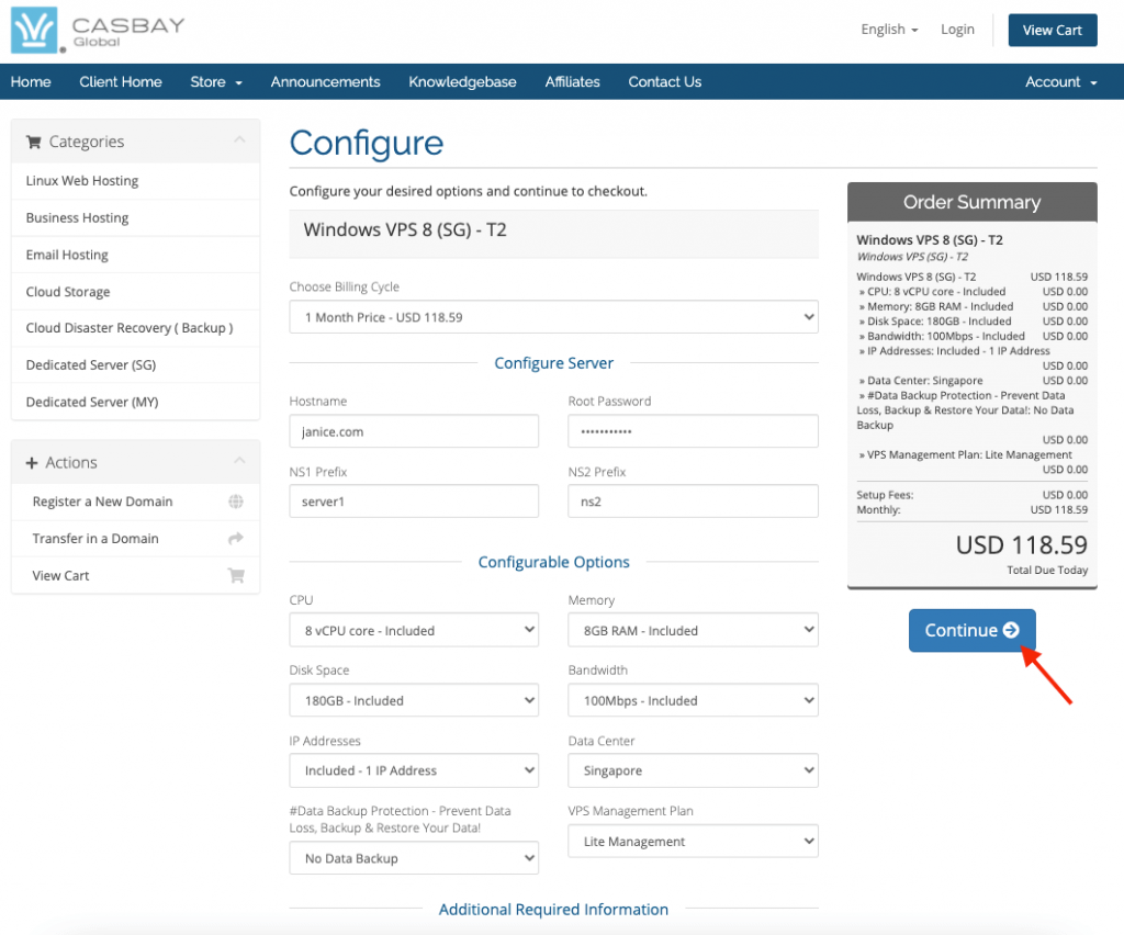 configure server page