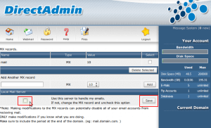 directadmin local mail server