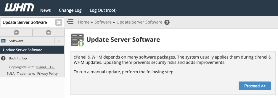 update server software in WHM